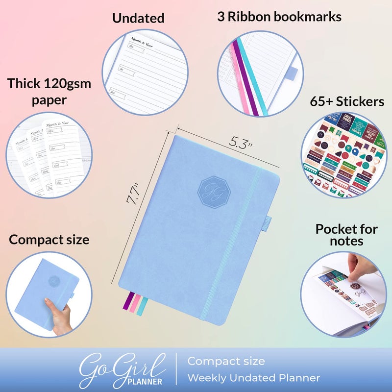 GoGirl Planner and Organizer for Women â€“ Compact Size Weekly Planner, Goals Journal & Agenda to Improve Time Management, Productivity & Live Happier. Undated â€“ Start Anytime, Lasts 1 Year â€“ Light Blue - Image 2